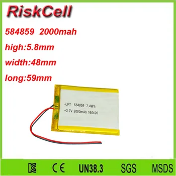 

Free shipping 3.7V 2000mah 584859 Lithium Polymer Li-Po Rechargeable Battery For Mp3 MP4 MP5 GPS PSP mobile Pocket PC e-books