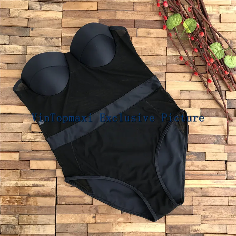 

Hot Black White Sheer Mesh Splicing High Waist Women's Swimwear Push Up Monokini One Piece Swimsuit bathing suit Maillot de bain