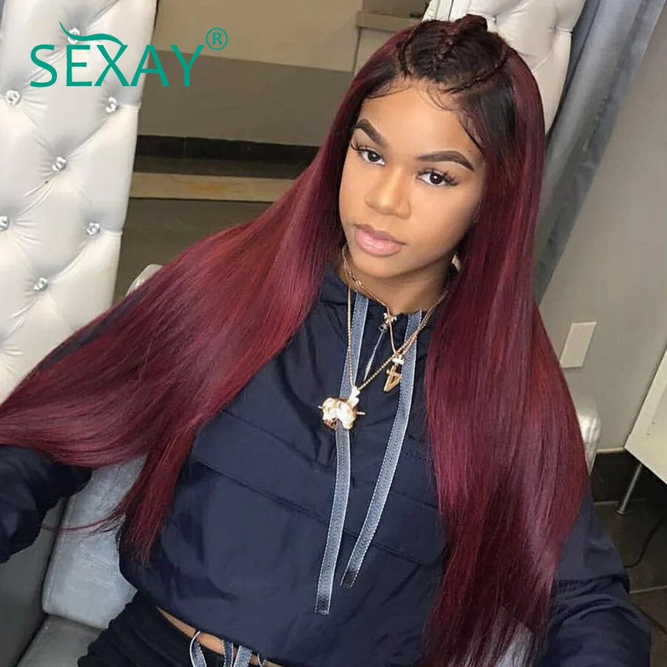 Sexay 4x4 Lace Closure Wig 1b 99j Burgundy Ombre Human Hair Wigs