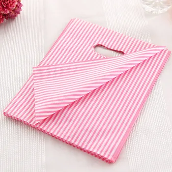 

25x35cm 50pcs Pink Stripe Plastic Bags With Handles 2016 Plastic Bags For Clothe Wedding Gift Packaging Plastic Bags H0512