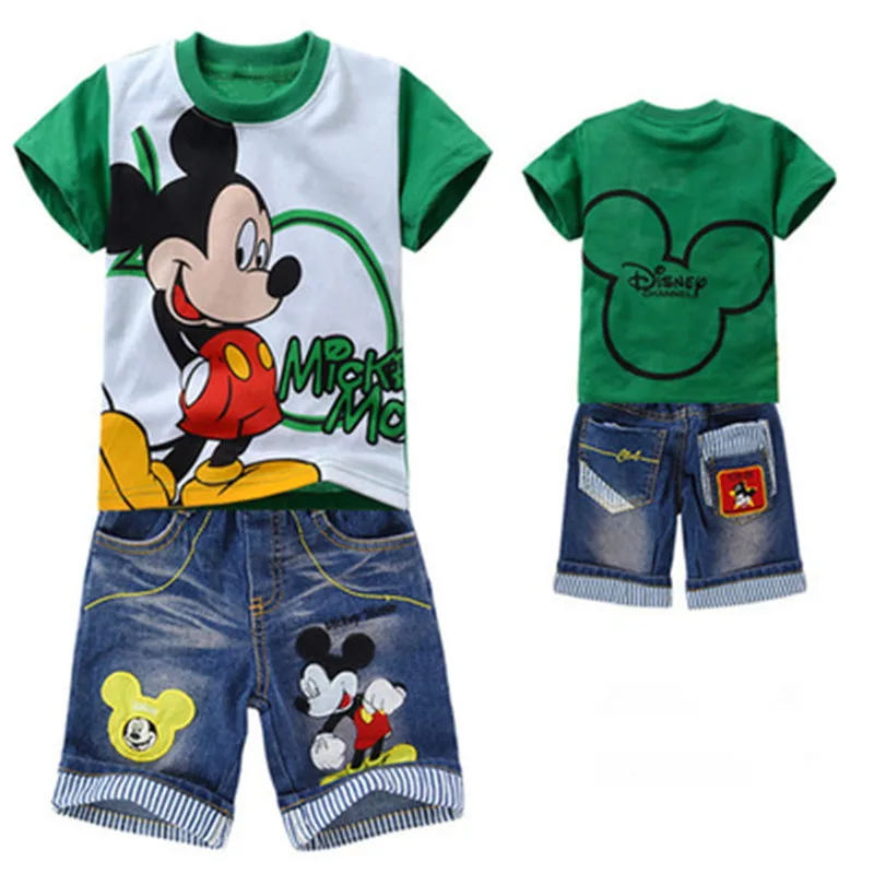 Коллекция года, комплекты одежды для мальчиков с изображением Микки из мультфильма летняя хлопковая футболка с короткими рукавами и джинсы Детский костюм из 2 предметов комплект повседневной детской одежды