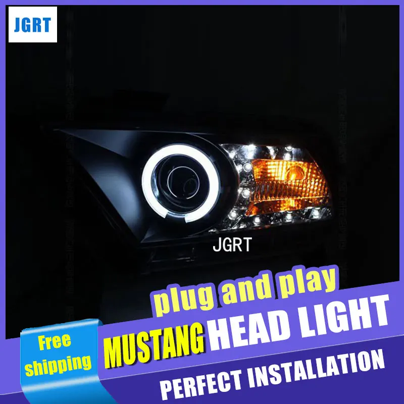 Автомобильный Стайлинг фар в сборе 2010-2012 для Ford Mustang DoubleU Angel Eye светодиодный DRL Объектив двойной луч H7 hid комплект с 2 шт