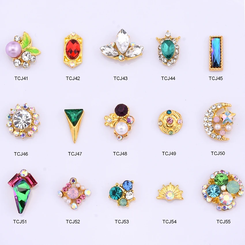 

10pcs colored rhinestones nail art decoration gem stone gold ongles strass nail decor moon star shaped design jewelry TCJ41~55
