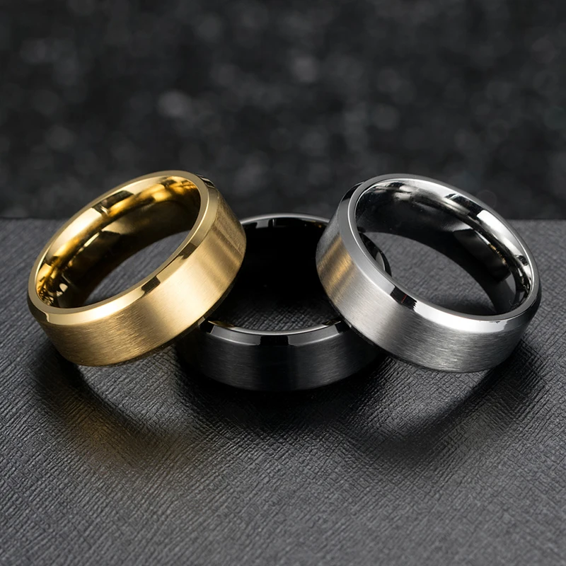 

8MM Black Silver Gold Color Stainless Steel Ring For Men Matte Finish Simple Wedding Bands Factory Price Wholesale US Size 7-13