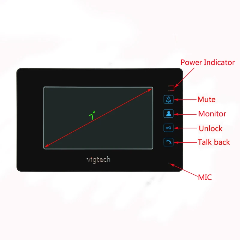 Видеодомофон Vigtech с цветным ЖК дисплеем 7 дюймов видеодомофон записью HD мини