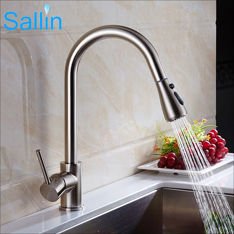 2017 Newly Arrived Pull Out Kitchen Mixer Tap Brushed Nickel Sink Mixer Tap 360 degree rotation