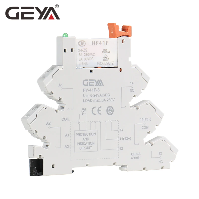 GEYA FY 41F 3 Din Rail Hongfa Slim Relay with Socket 12VDC/AC or 24VDC