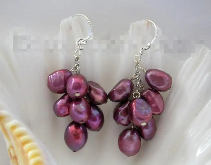 

Free Shipping >> CLASSIC wine red baroque freshwater pearls dangle earrings silver clasp