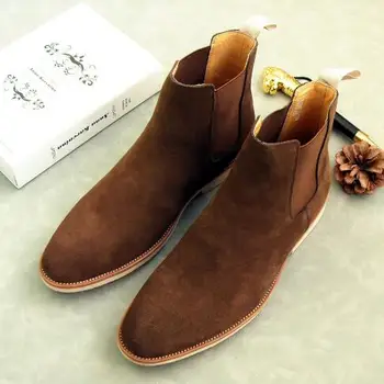 

Men New lightweight slip-on boots Genuine Leather Retro high-top casual boots Suede flat Martin boots big size 46