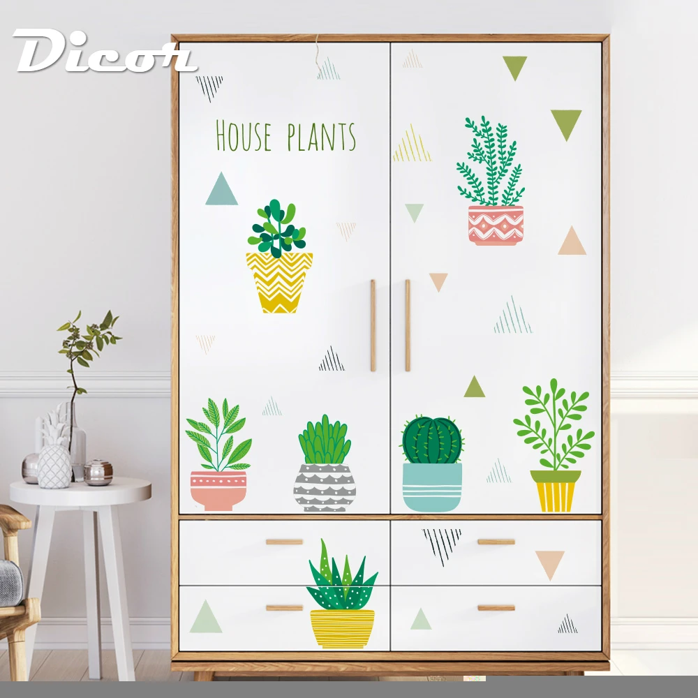 

DICOR Brand Wall Sticker Plant Potted Green Fresh Mural Stickers For Wardrobe Furniture Decoration Wallpaper Diy Creative Decal