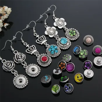 

12pairs/lot Mix 3 styles Fashion Antique Silver Metal Diy 12mm Snap Button Rose Flower Tiara Earrings Jewelry