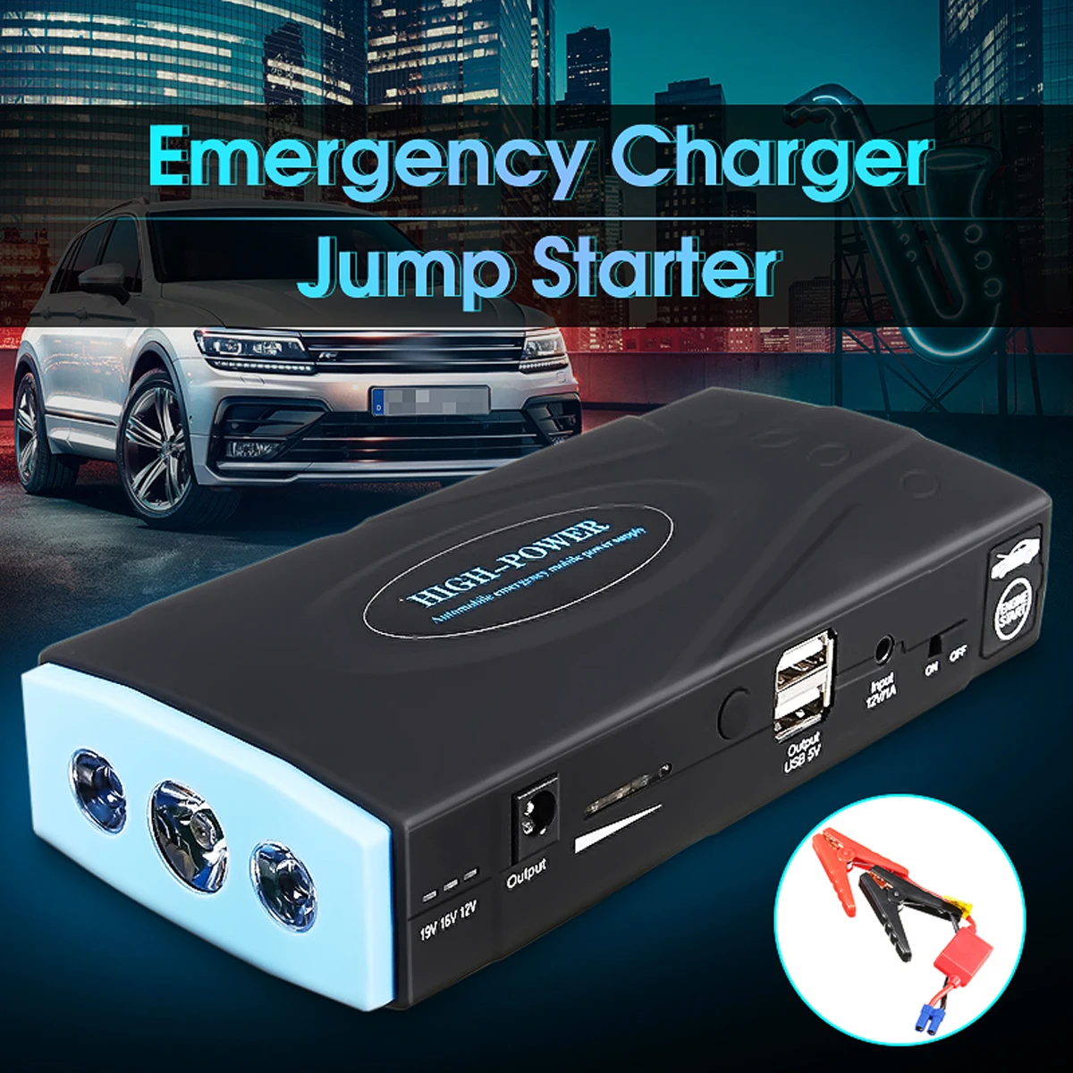 

Useful 12000mAh 12V 2USB Multifunction Car Charger Battery Jump Starter LED Light Auto Emergency Mobile Power Bank Tool Kit
