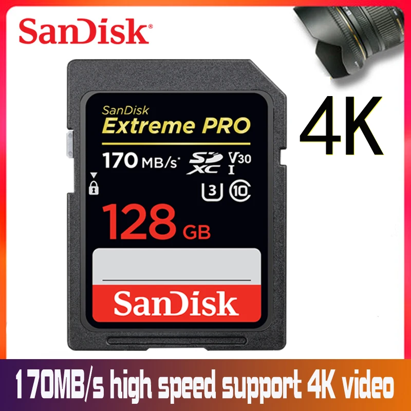 Sd-карта SanDisk Extreme PRO, 128 ГБ, 64 ГБ, 32 ГБ, 16 ГБ, 256 ГБ, 512 ГБ, SDHC, UHS-I, высокая скорость, класс 10, 95 МБ/с./с, V30 для камеры