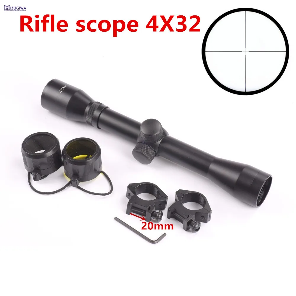 

Hunting Tactical 4X32 Duplex Reticle Rifle Sight Riflescope Rifle Optics Sight Air Gun Rifle Scope with 20mm Rail Mount Caza