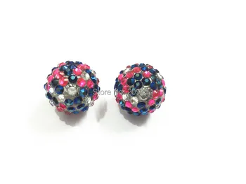 

Newest !! 20mm 100pcs/lot Dark Blue /Clear /Hotpink Mixed Resin Rhinestone Ball Beads,Chunky Beads For Kids Jewelry Making
