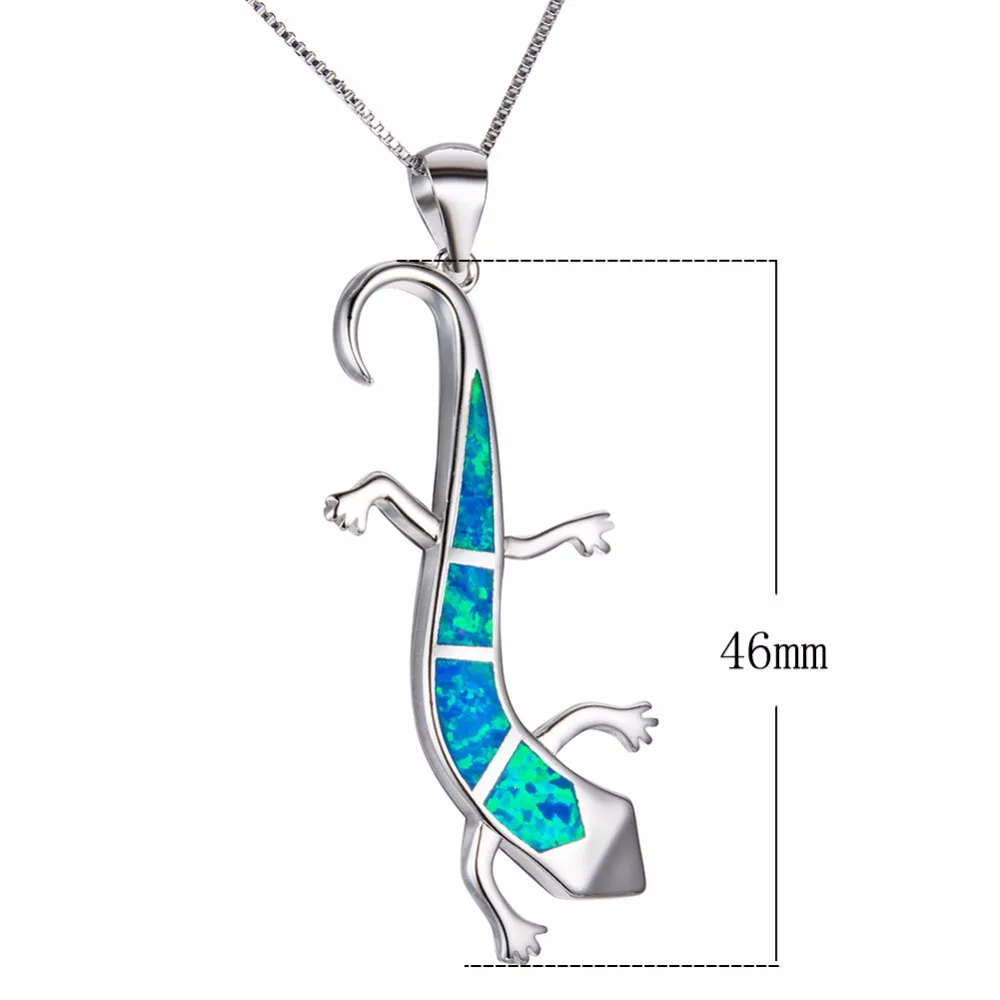 46 мм длинный большой синий/белый/оранжевый огненный опал кулон с ящерицей ожерелья для женщин 925 серебро Стерлинговое ожерелье