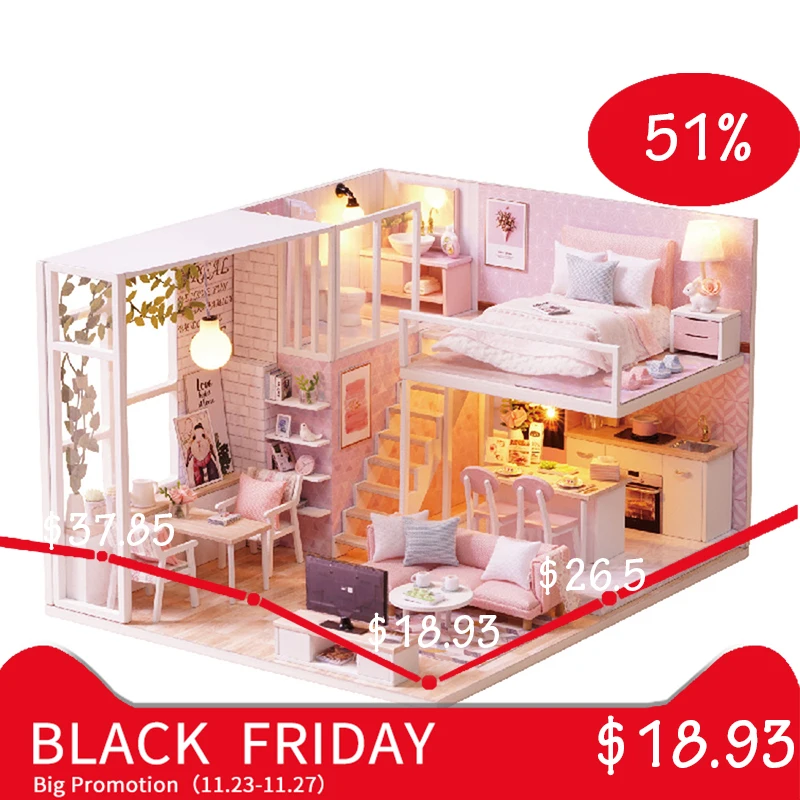 

DIY Doll House Toys For Children Quiet Life Miniature Dollhouse With Furniture Light Dust Cover Christmas Gift Toy Girls House