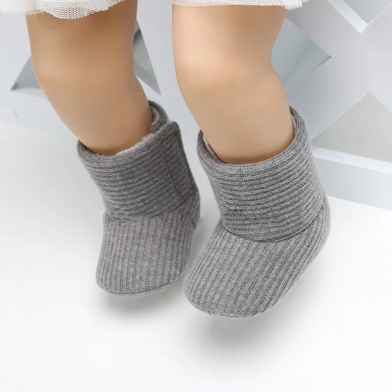 

Newest Infant Baby Boys Girls Boots Winter Super Warm Kids Shoes Solid Knitted Hook&Loop First Walker Soft Sole Home Prewalkers