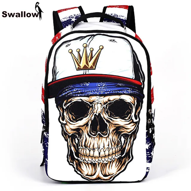Graffiti Dark Style Rock Skull Backpack For Teenage Student Cool Glasses Skull With Hat And Earphone Pattern School Bag Backpack