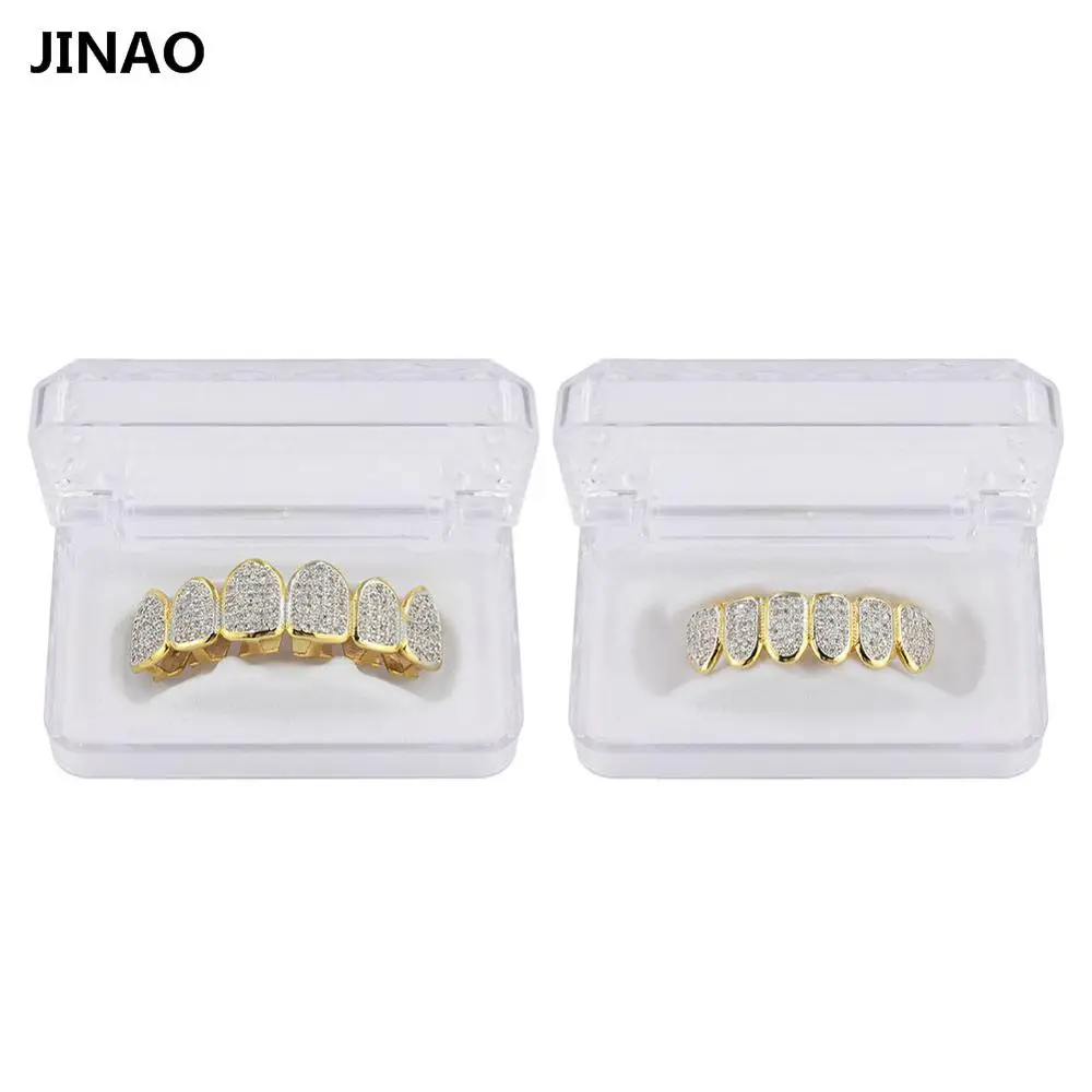 JINAO новые пользовательские подходят хип-хоп ЗУБЫ грили позолоченные микро Pave CZ камни грили крышка верхней и нижней гриль набор для мужчин n женщин - Окраска металла: Gold set