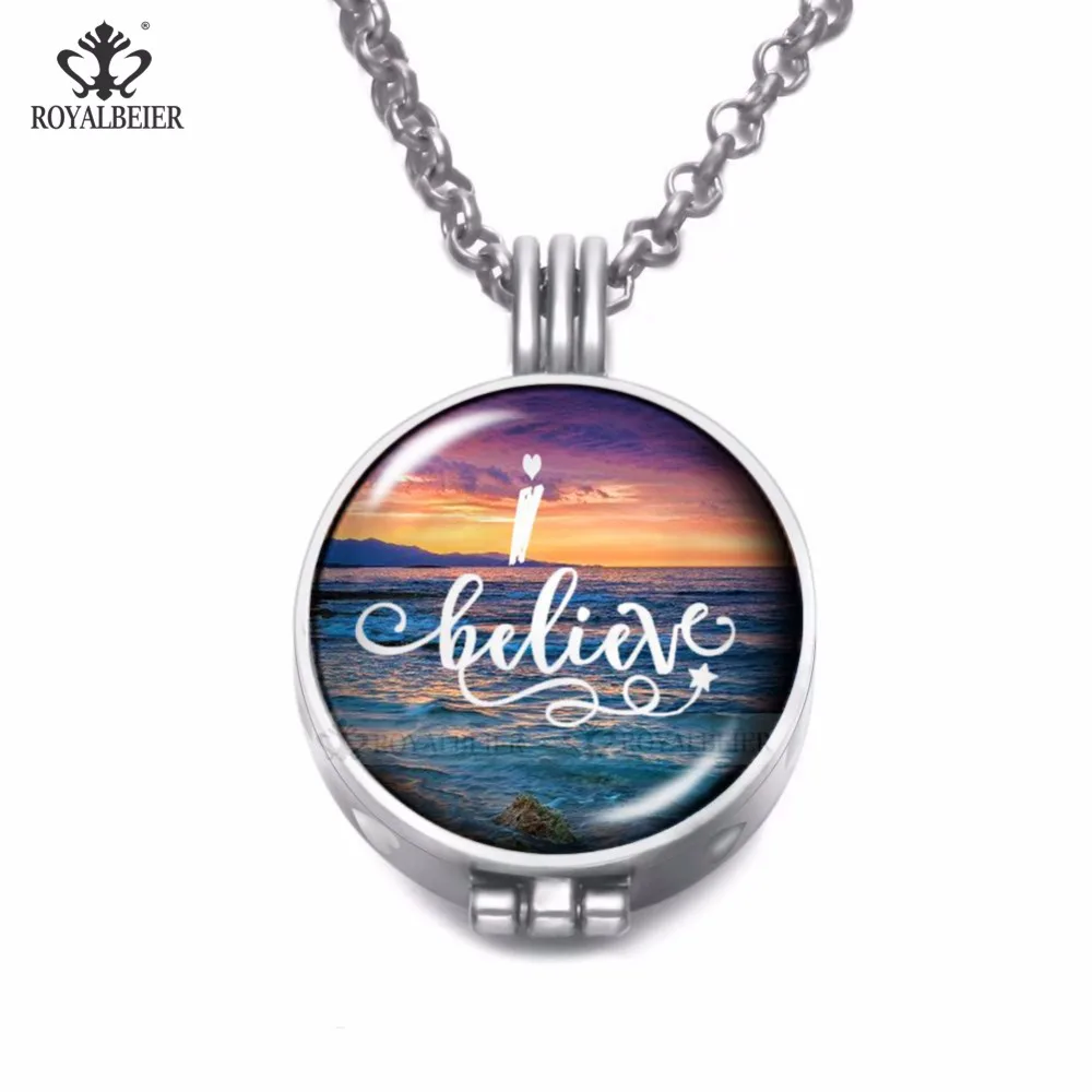 

RoyalBeier Hope&Home Theme Perfume Aroma Essential Oil Diffusion Pendant Necklace 25mm Glass Charm Chain 80cm DZ1834