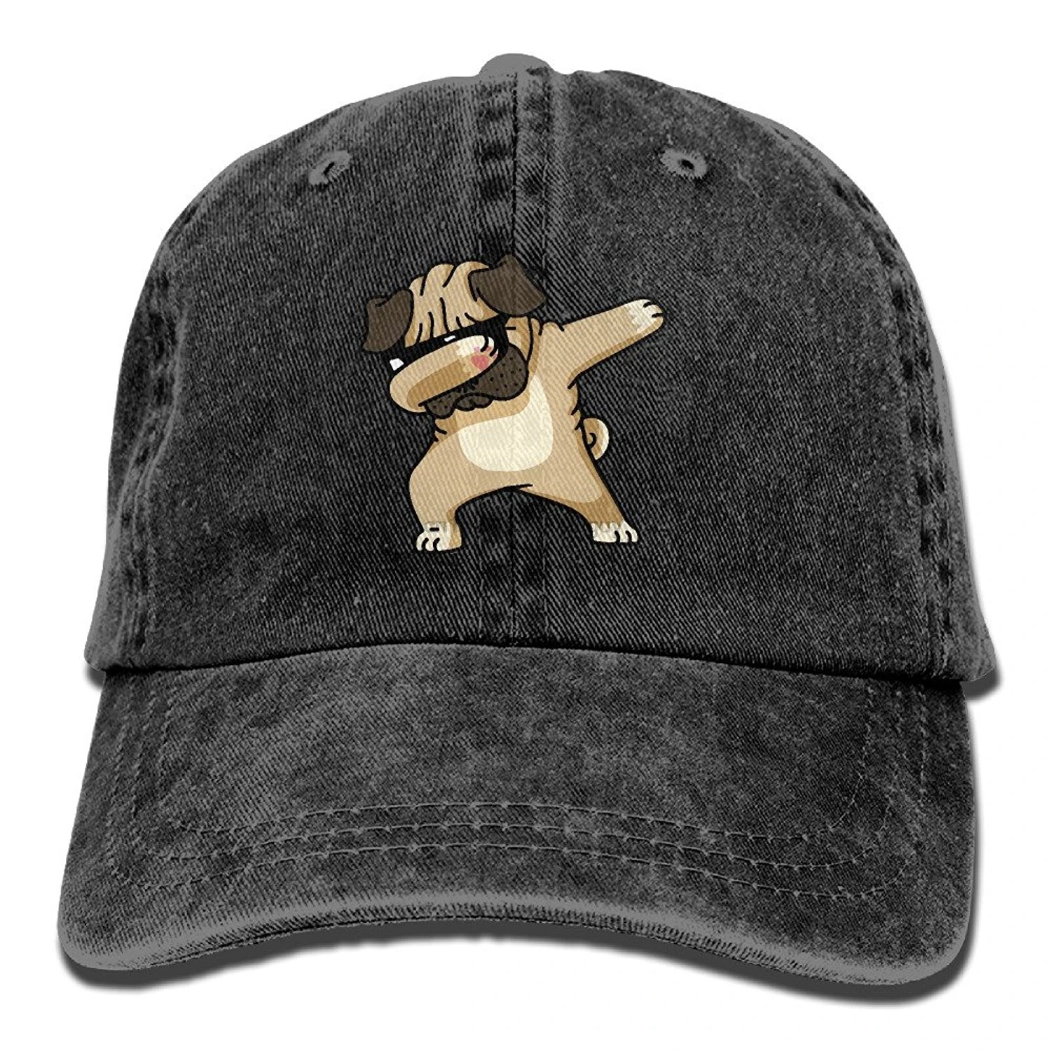 

Men Women Hip Hop Dabbing Pug Funny Adjustable Vintage Washed Denim Cotton Dad Hat Baseball Caps Natural