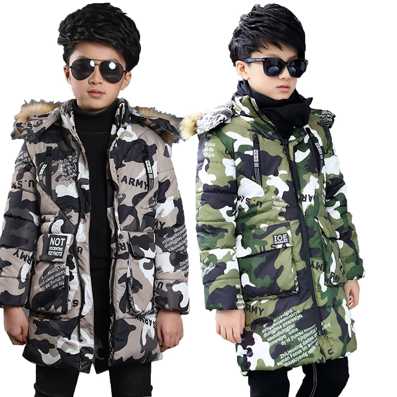 

2017 camouflage Children's Down Jacket Long Thick Boy Winter Coat Duck Down Kids Winter Jackets for Boy Outerwear Fur Collar