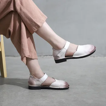 

829-5 New Original Handmade Cowhide Leather Sandals Retro Wipe Color Literary Soft Bottom Flat Women Shoes