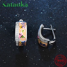 Разноцветные бабочки, цветы, эмалированные серьги для женщин, геометрические подлинные 925 пробы серебряные шармы-клипсы, вечерние серьги