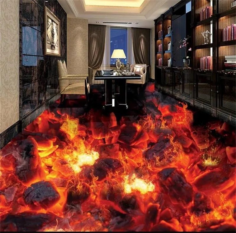 Beibehang 3D ПВХ полы на заказ ванная комната полы обои пламя сгорания водонепроницаемый пол фрески фото обои для стен