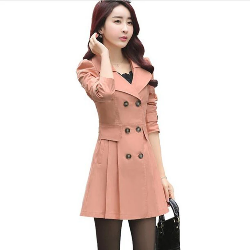 wonderful  Fashion 2020 Spring jacket women solid color windbreaker large size long double - breasted coat fem