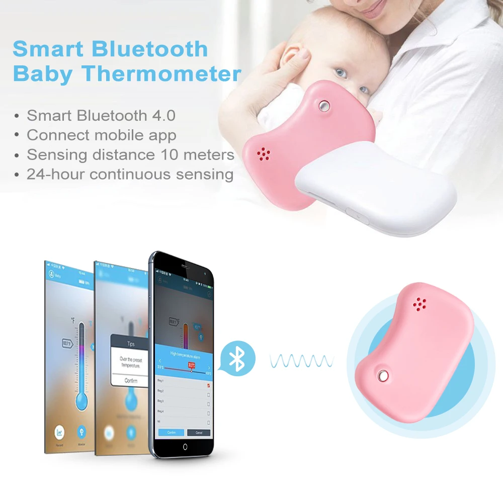 

2018 Baby Health Care Smart Medical Wearable Digital Thermometer bluetooth 4.0 Wireless 24HR Fever Monitor For Kids Childern