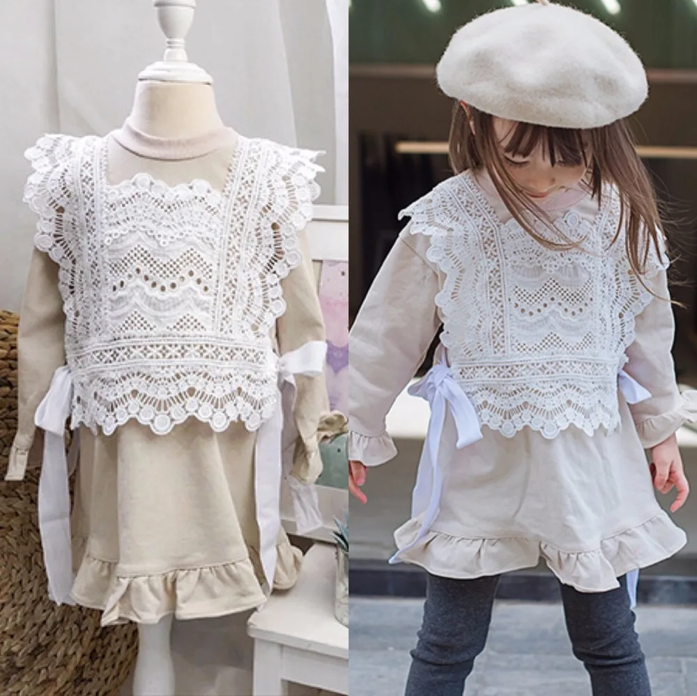 

New spring girls sets lace vest + long sleeve dress boutique kids clothing toddler girl outfits