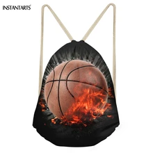 INSTANTARTS 3D огонь баскетбольный мяч напечатаны мужские сумки на шнурке Softback мешок для хранения для подростков мальчиков повседневная дорожная пляжная сумка