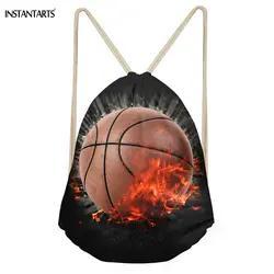 INSTANTARTS 3D огонь Basketbally мяч печатных Для мужчин Drawstring сумки Softback хранения рюкзак для подростков мальчиков Повседневное Путешествия Пляжная