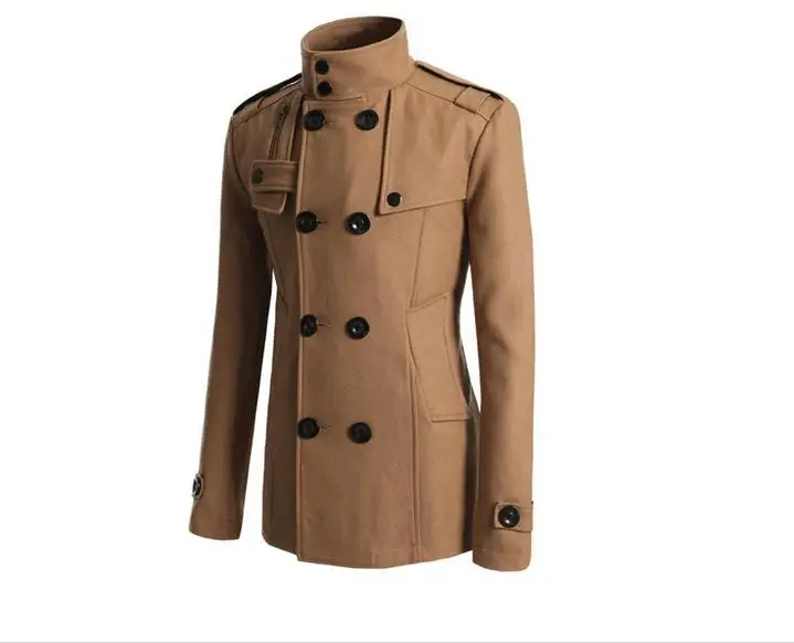 S-XXXL темно-синее корейское шерстяное пальто для мужчин, модное тонкое дикое двубортное пальто, деловая мужская куртка с отворотом и карманом#651965 - Цвет: 4