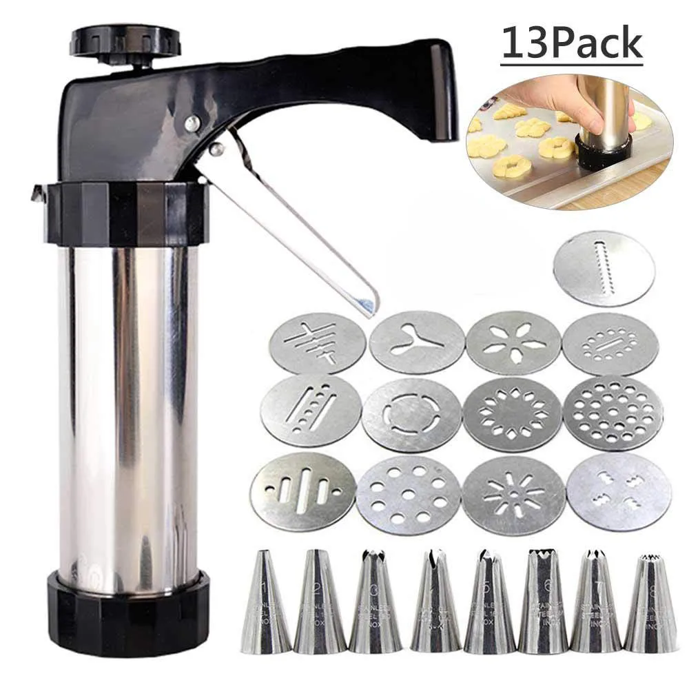 Cookie Press Gun Cake Decorating Gun Stainless Steel Disc Shapes Spritz Cookie Maker Kits Piping Reusable Cake Portable Tools