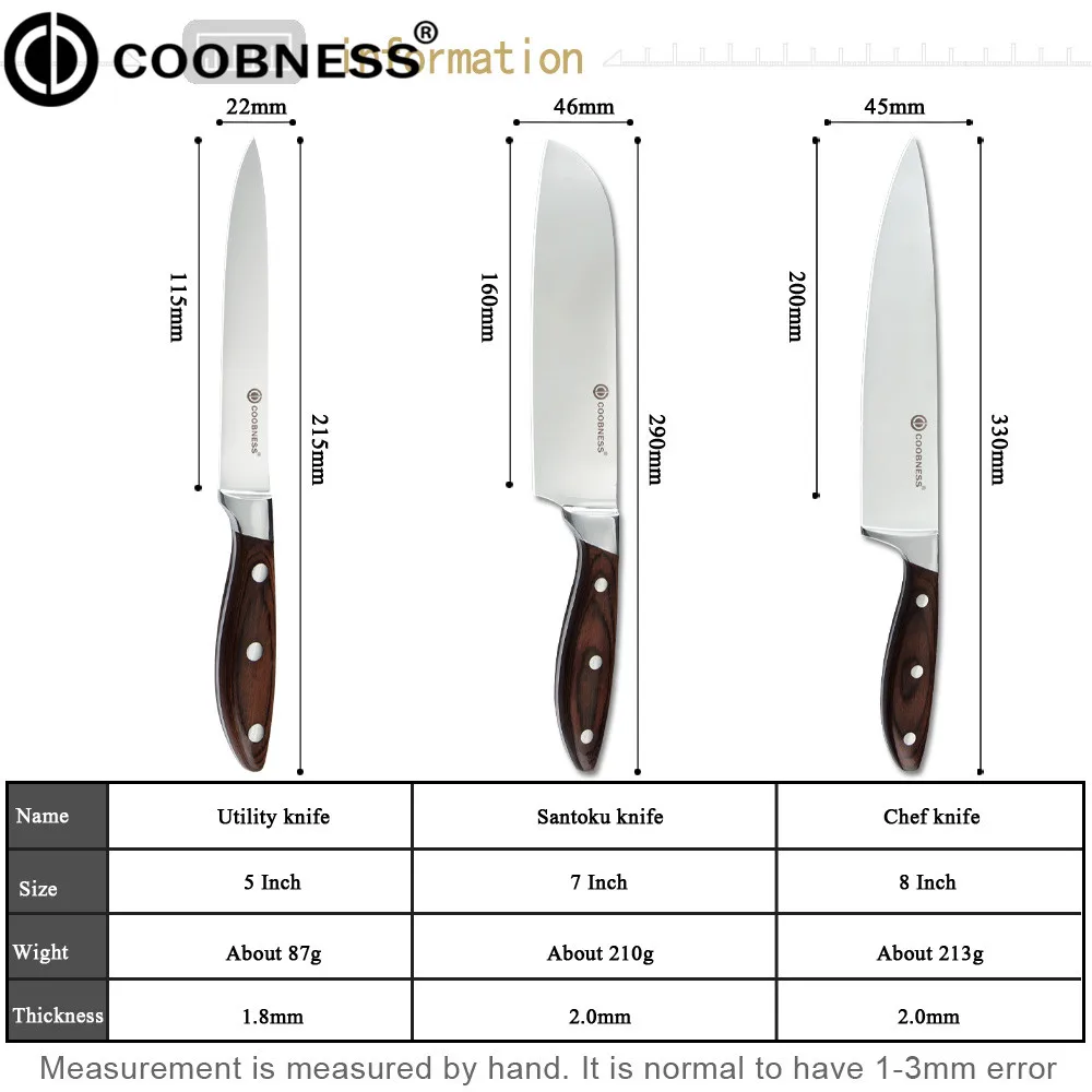 Coobness 7Cr17 кухонный нож из нержавеющей стали, японский нож Santoku, нож для нарезки повара, овощные ножи, режущие инструменты