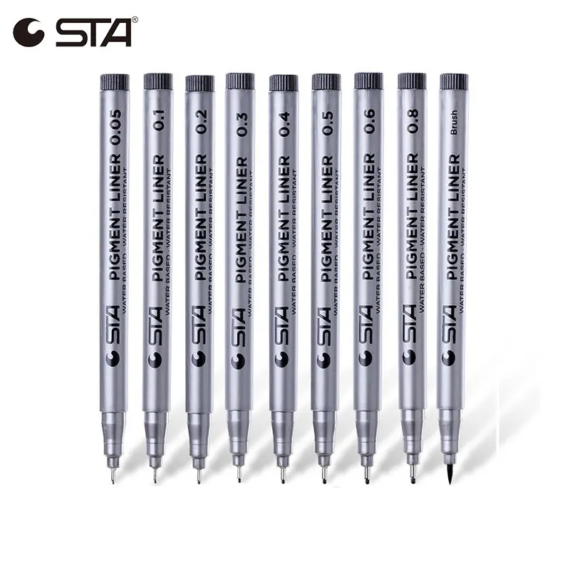 

STA 5pcs/set pigment liner pen water based art marker 9 different tip fine point marker black fineliner sketching drawing brush