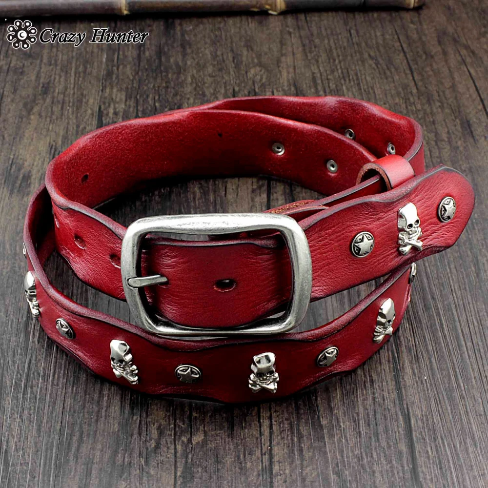 Biker Rock Cinturón de para hombre y mujer, tachonado de Calavera, 3,5 cm de ancho, Vintage, Rojo|Cinturones hombre| - AliExpress