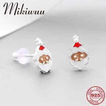

925 Sterling Silver Christmas present cute Santa Claus Enamel Stud Earrings for Women Party Fashion Jewelry Handmade gift