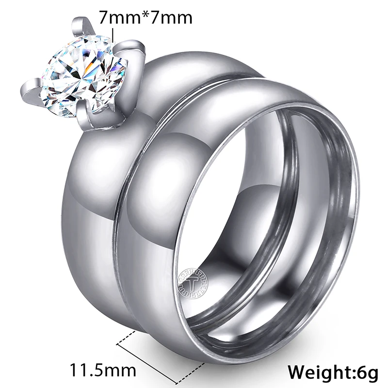 Trendsmax Mens Womens Wedding Ring Set Gold Silver Tone Stainless Steel CZ Stone Couple Promise Band Engagement Ring KKRM28