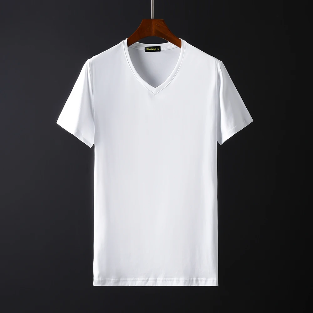 Гладкая Роскошная мерсеризованная хлопковая футболка для мужчин, футболка с коротким рукавом, Мужская простая приталенная модная Базовая рубашка homme