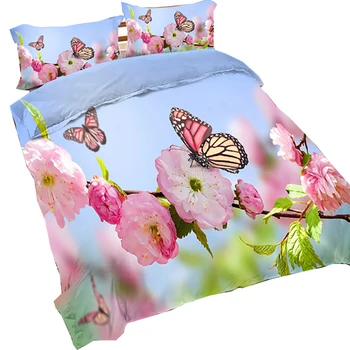 

Butterfly/Sunflower Duvet Cover Set Queen Size Floral Pattern Watercolor Effect Nature Illustration Decorative 3/4 Piece Bedding