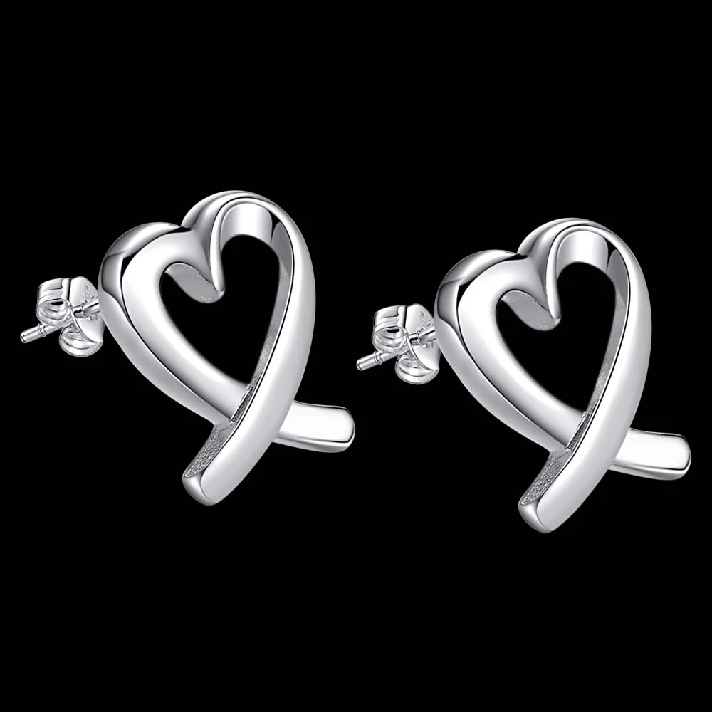 sliver costume jewelry women's earrings heart stud earrings wedding