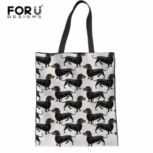 FORUDESIGNS/Холщовая Сумка-тоут, женская сумка для покупок, большая емкость, женские холщовые пляжные сумки, Такса, собака, принт, Повседневная Сумка-тоут