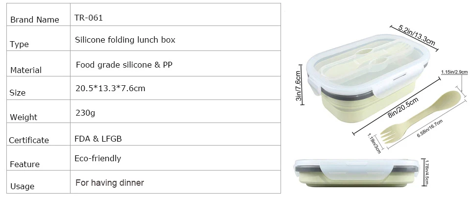 TEENRA 1 шт. складной Ланчбокс Силиконовый складной Бенто-бокс переносной Ланч-бокс пищевой контейнер с столовая вилка