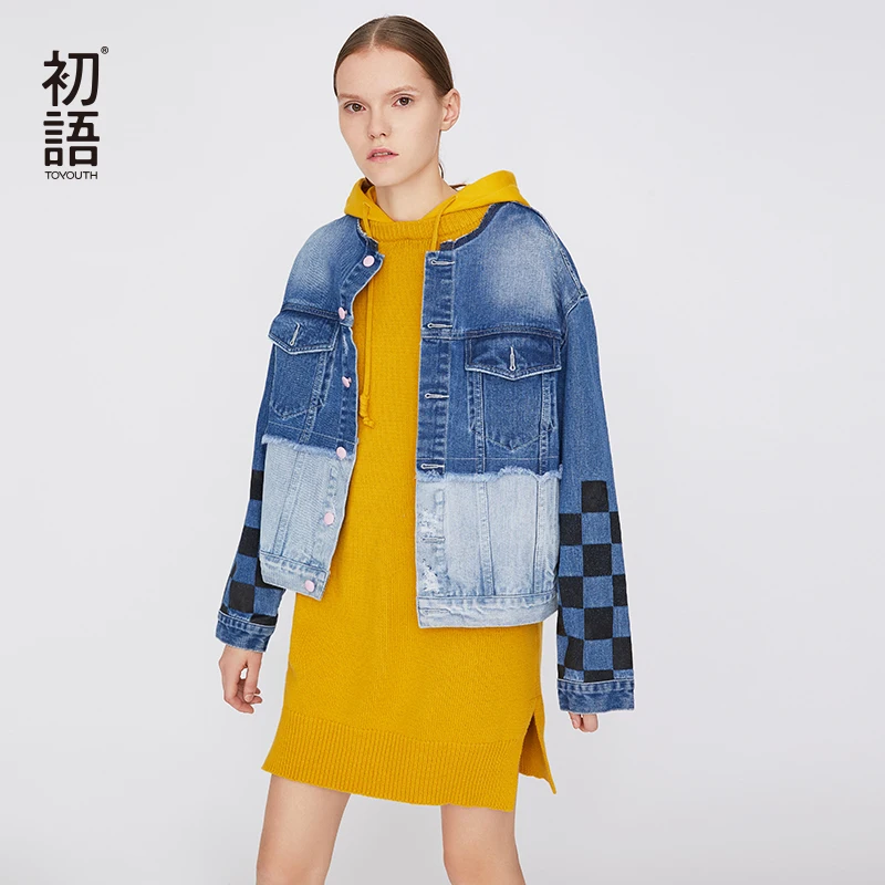 incredible Toyouth Patchwork Jean Jacket 2019 Women Casual Loose Denim Jacket Harajuku Womens Jackets And Coat