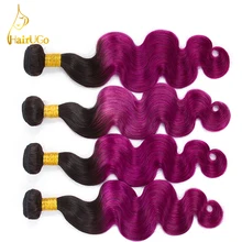HairUGo Hair Pre-colored Omber #1B/bpurple Color Peruvian Body Wave Hair 4 Bundles 100% Human Hair Non Remy Hair Extensions