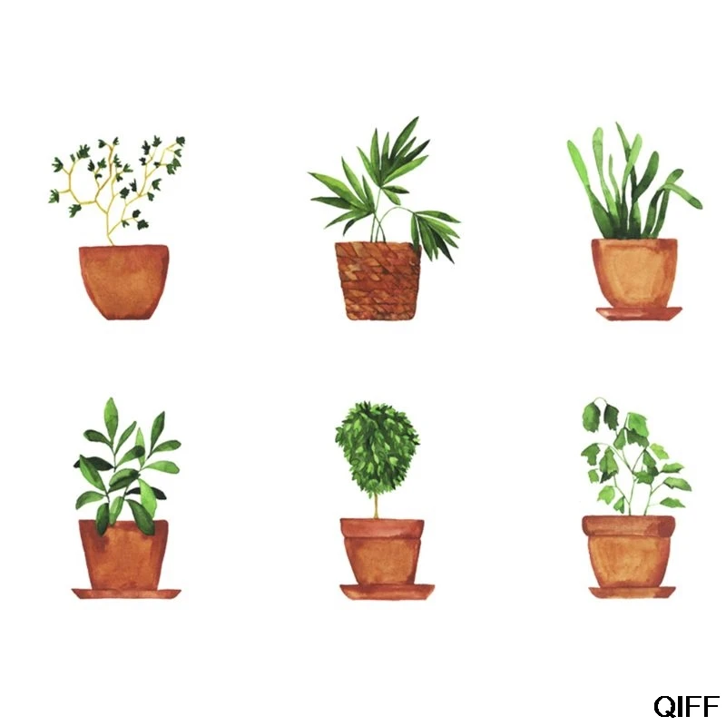 

Drop Ship&Wholesale 6Pcs/Set Potted Plants Wall Stickers for Bedroom Living Room Glass Window Decorative Art Decals July 8
